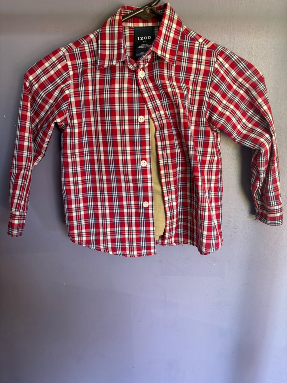 Izod Red and White Plaid Button-Down Shirt, includes khaki pants